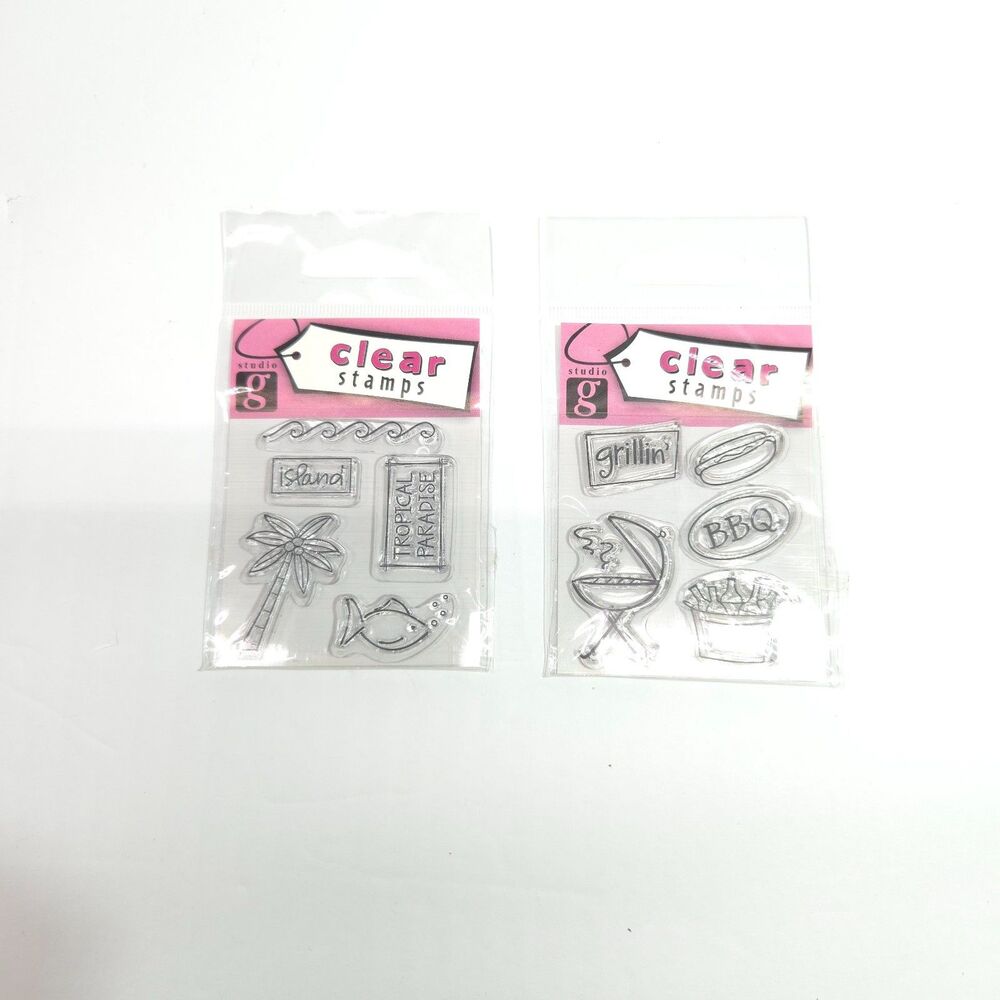 Studio G Clear Stamps Lot of 2 Tropical Paradise Grillin BBQ Card Making Crafts